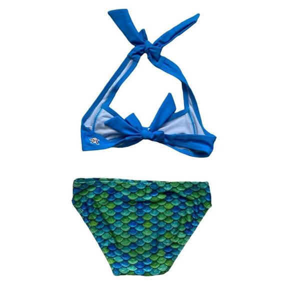 Girls S Mermaidens Blue Green Halter Bow Tie Mermaid Bikini Swimsuit - Picture 2 of 2